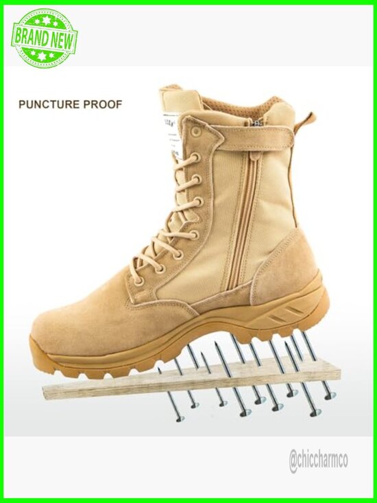 Men\'s Tactical Combat Boots with Side Zipper - Puncture Proof, Lightweight